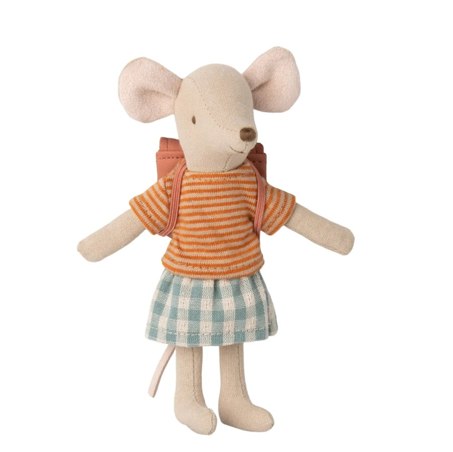 Maileg - Mouse Tricycle Big Sister with Bag rose