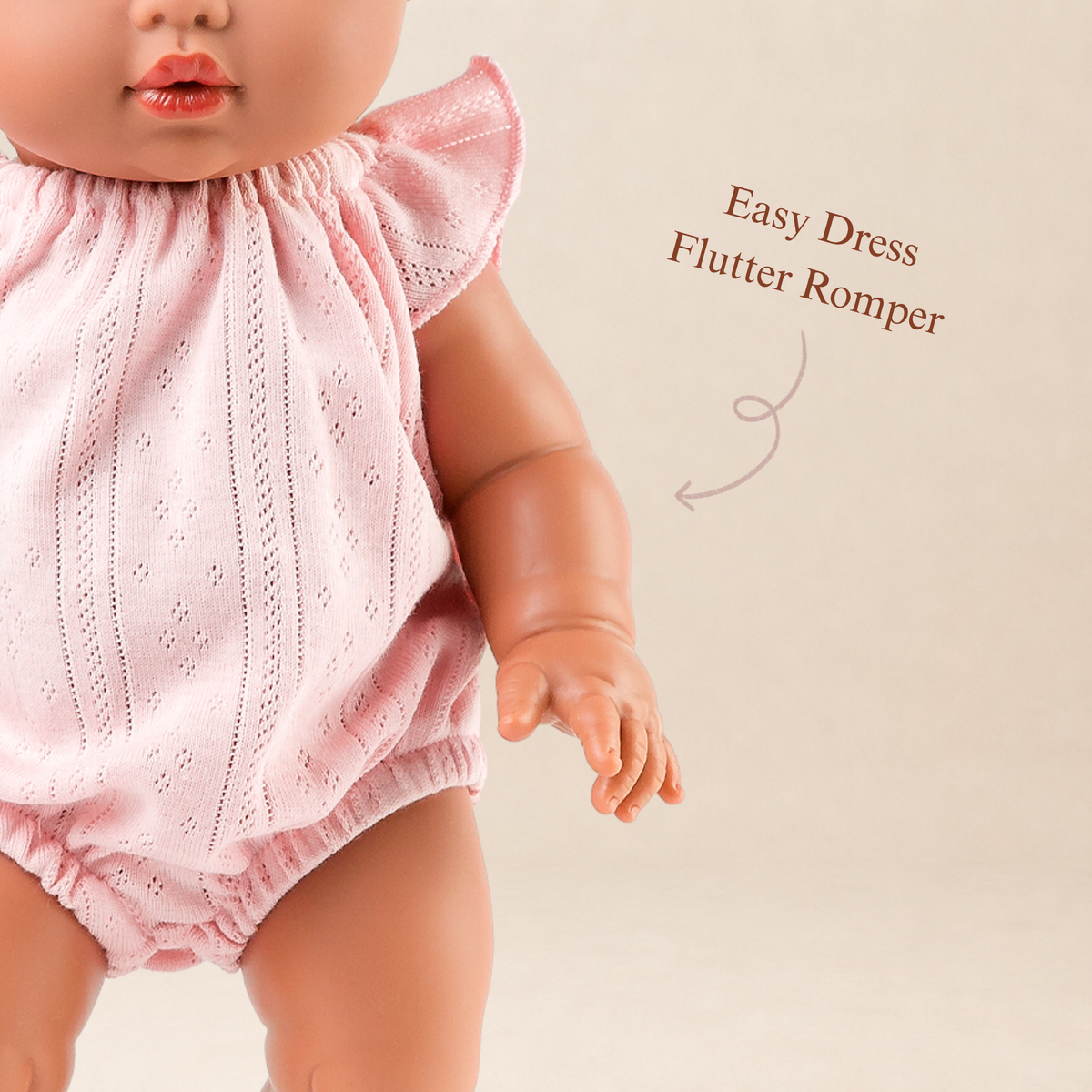 Doll Clothing + Outfits - Willow Pointelle Romper fits 34-38cm Dolls - Pink for Mini Colettos, Minikane and Miniland Dolls