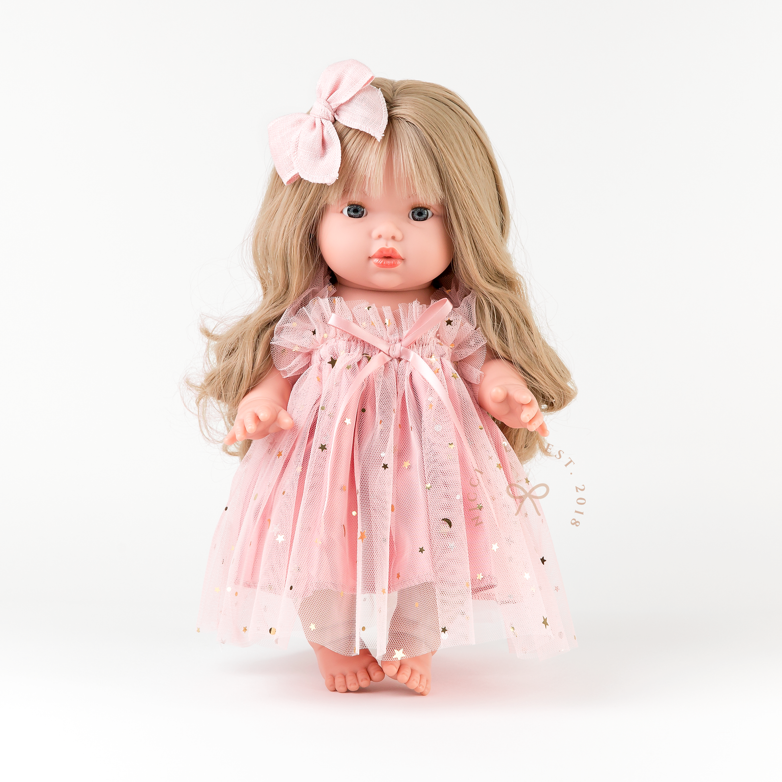 Rose Blush Doll Ballet Dress with layered tulle straps and bow detail.
