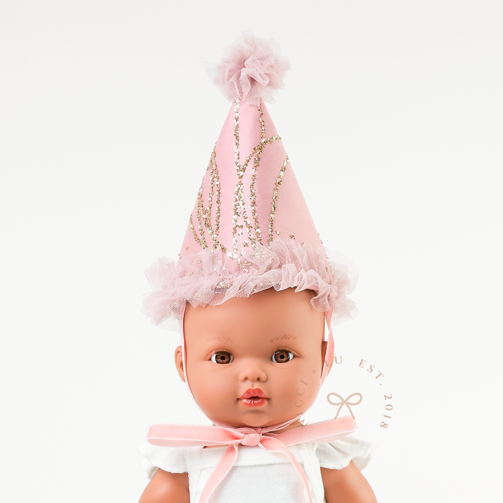 34cm - 38cm Doll Accessories - Whimsical Tulle Party Hat - Mauve