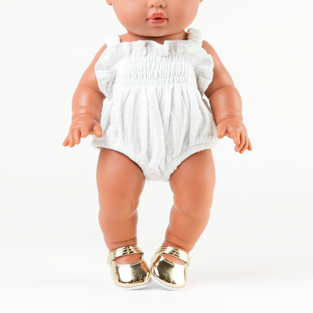 Doll Clothing + Outfits – Olivia Smock Muslin Bubble Romper fits 34-38cm Dolls - Ivory for Mini Colettos, Minikane and Miniland Dolls