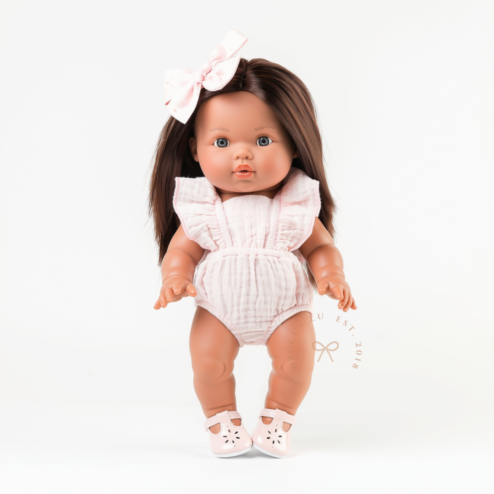 Emma Muslin Flutter romper for 34-38cm dolls.