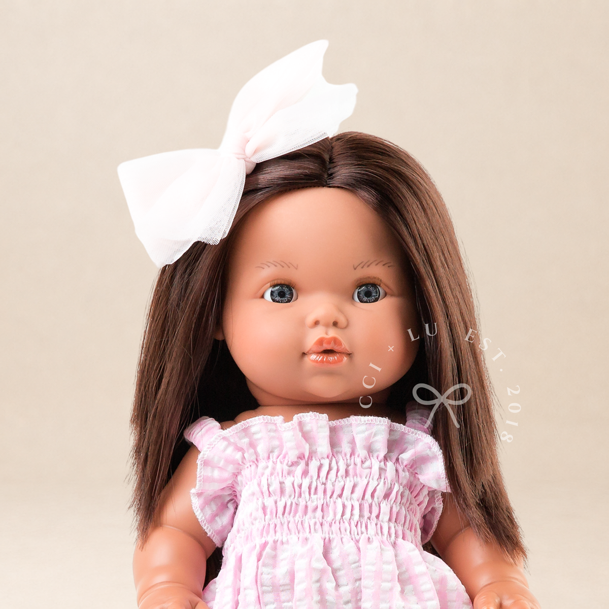 Doll Clothing + Outfits – Olivia Smock Bubble Romper fits 34-38cm Dolls - Gingham Pink for Mini Colettos, Minikane and Miniland Dolls