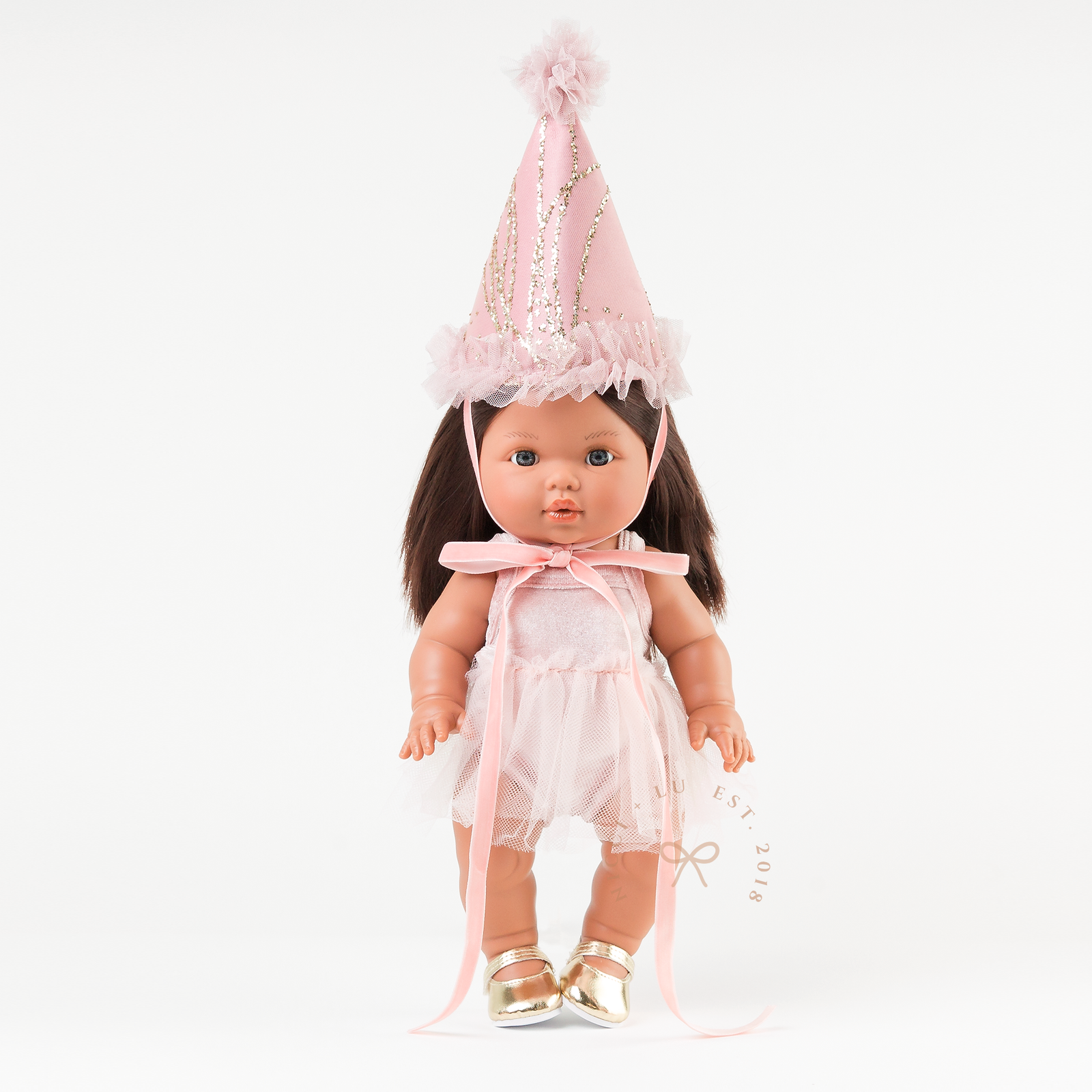 Singlet tutu rose blush velvet doll clothing on a white background