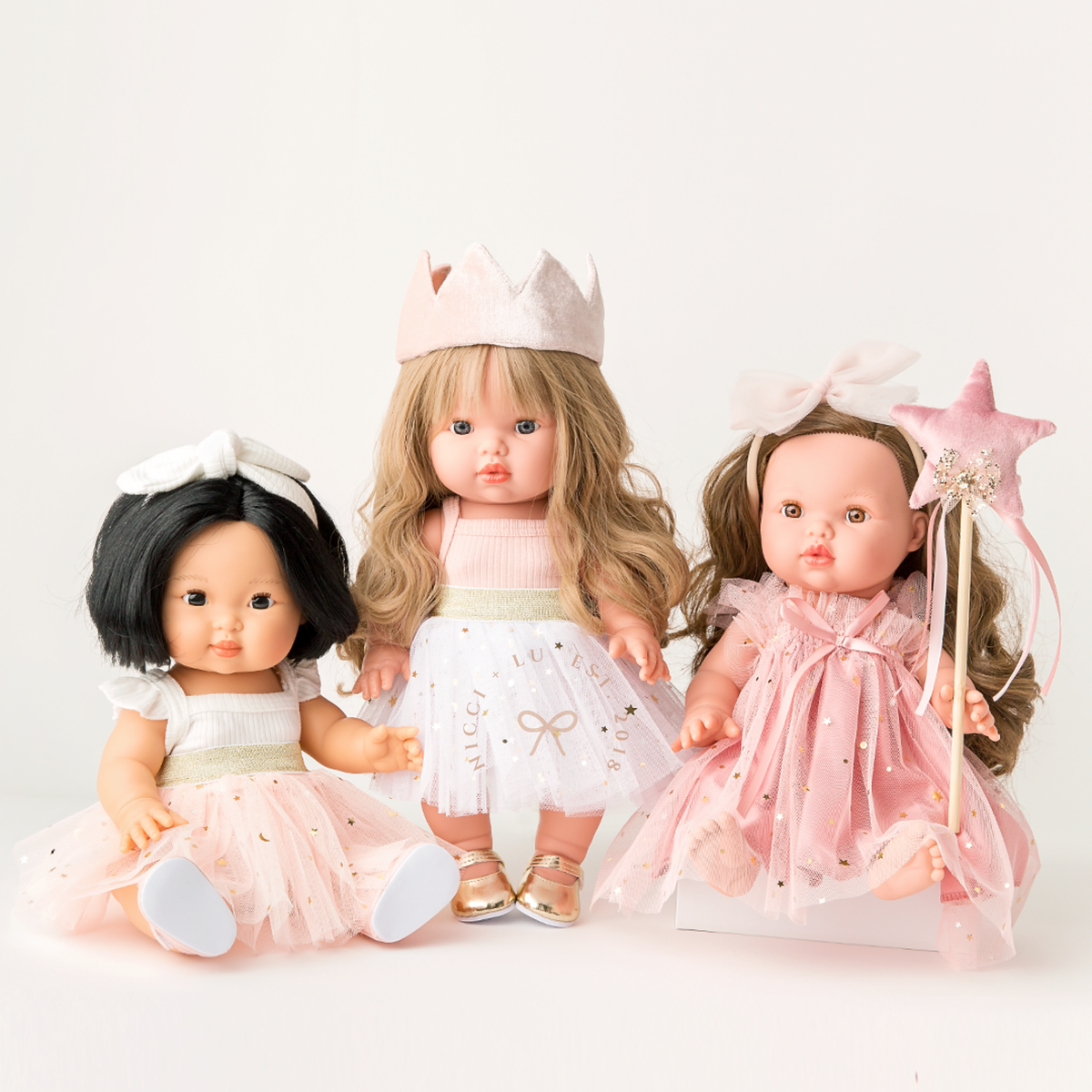Mini Colettos Oshin, Lyla and Alaska wearing tulle tutus, a Flutter Singlet and a Rose Blush Tulle Ballet Dress.