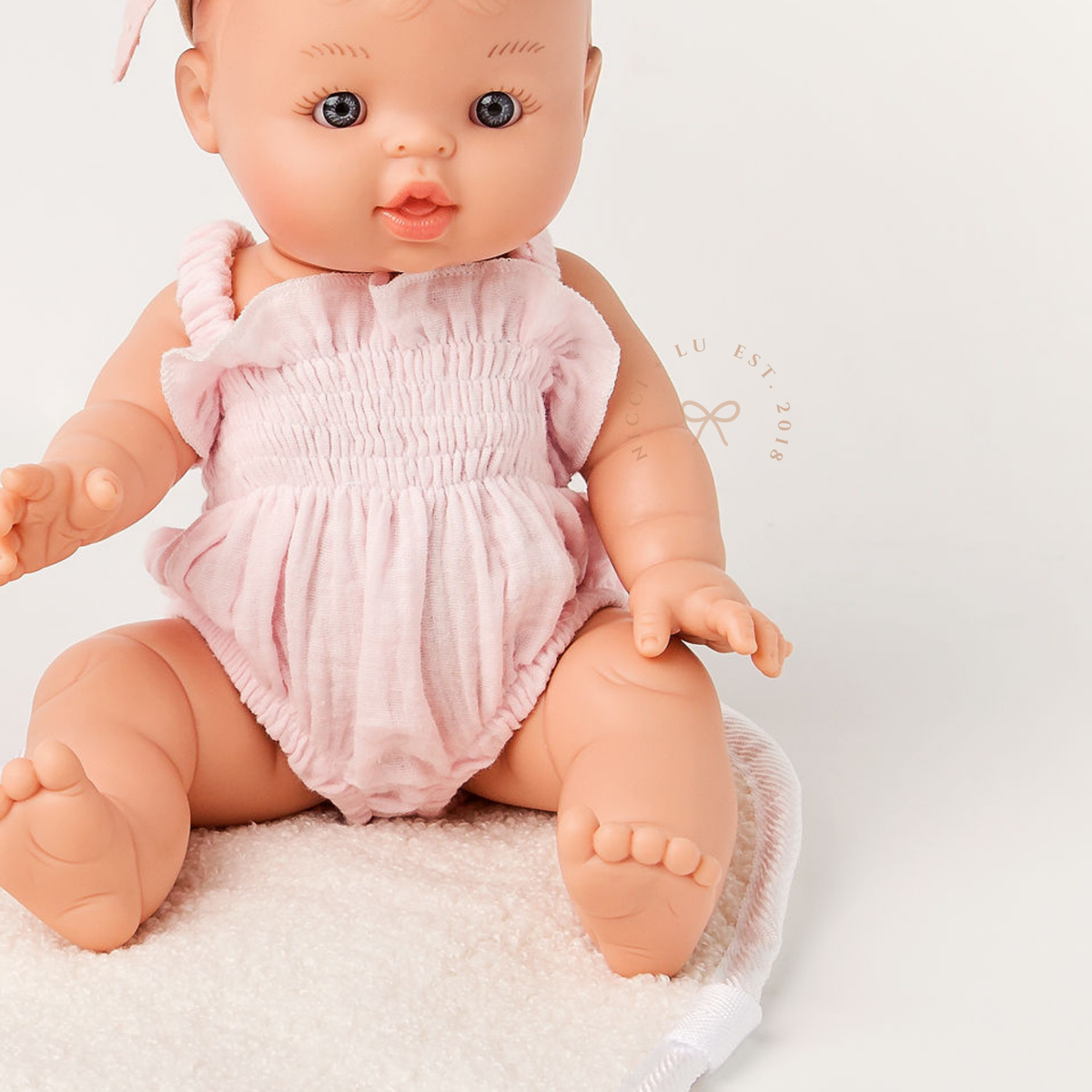 Doll Clothing + Outfits – Olivia Smock Muslin Bubble Romper fits 34-38cm Dolls - Cotton Candy for Mini Colettos, Minikane, Miniland Dolls