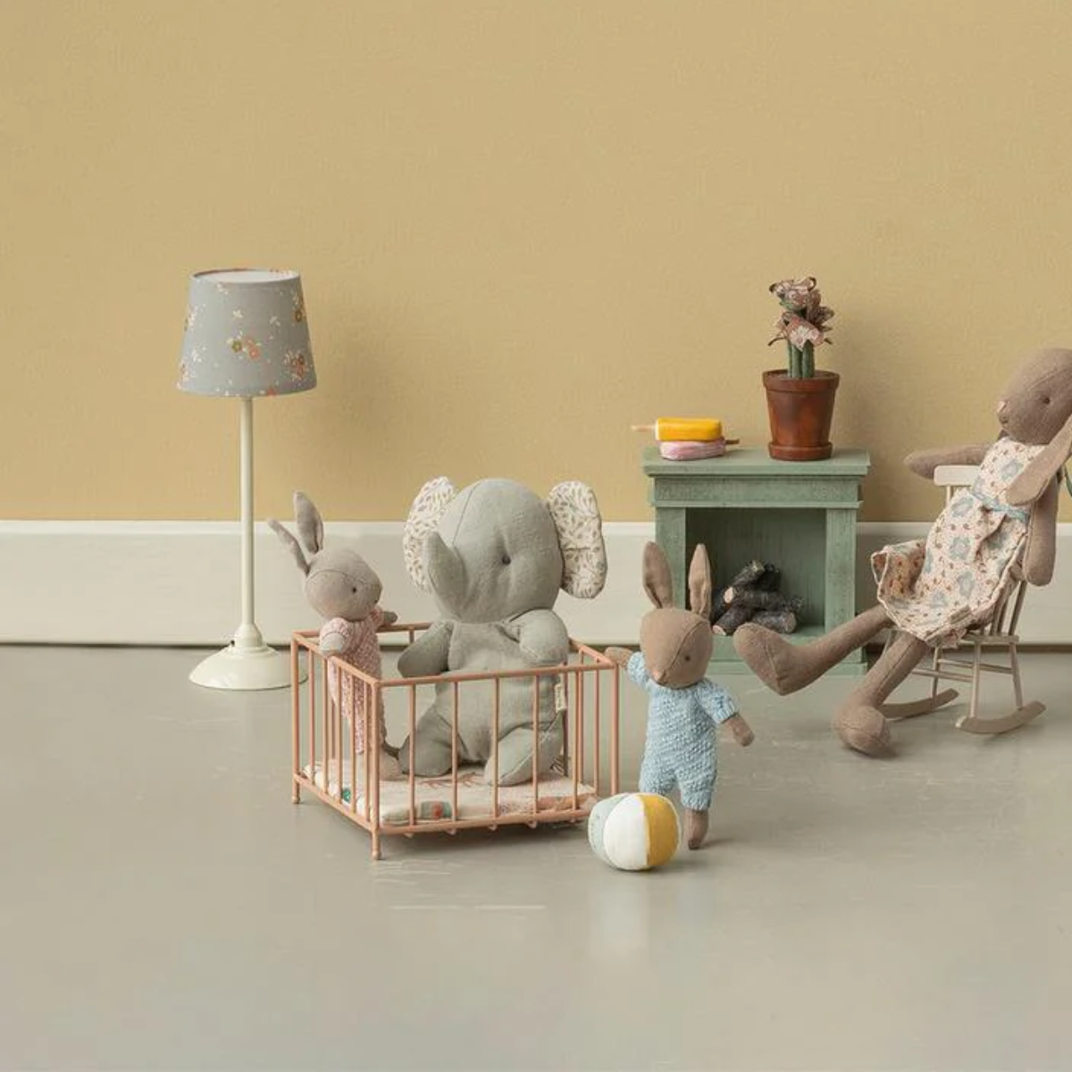 Maileg rabbit toy set with small ball