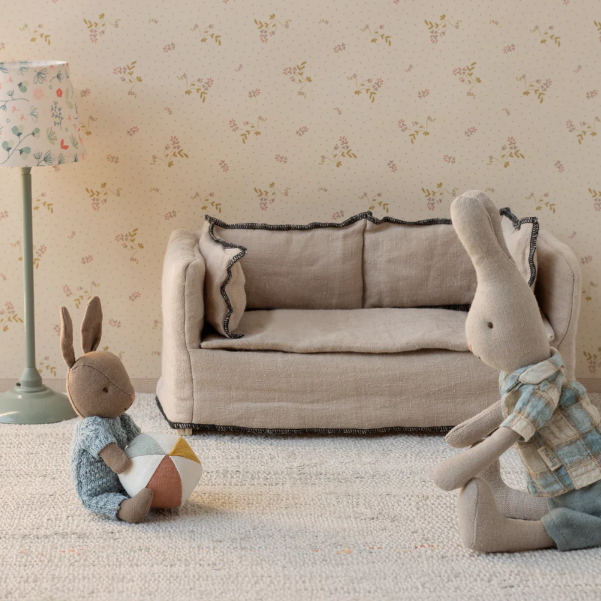 Maileg micro rabbit gift set brown blue with ball