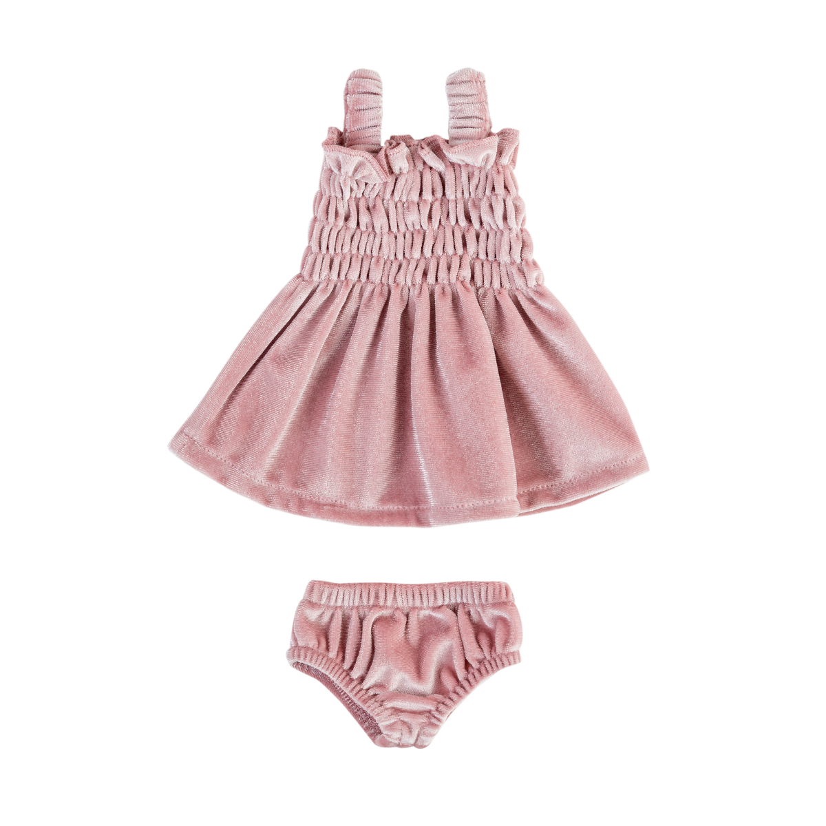 Smocked rose blush velvet dress set for 34cm dolls