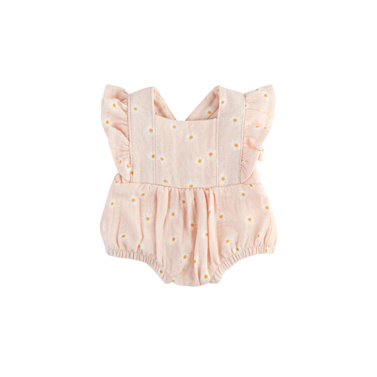 Frilled Bubble playsuit daisy muslin doll clothes on a white background