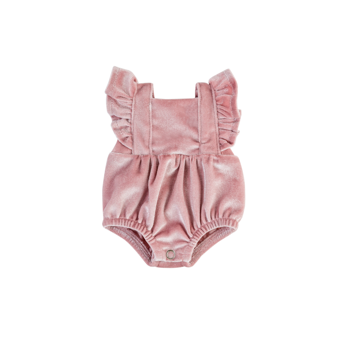 Frilled bubble playsuit rose blush velvet doll clothes on a white background