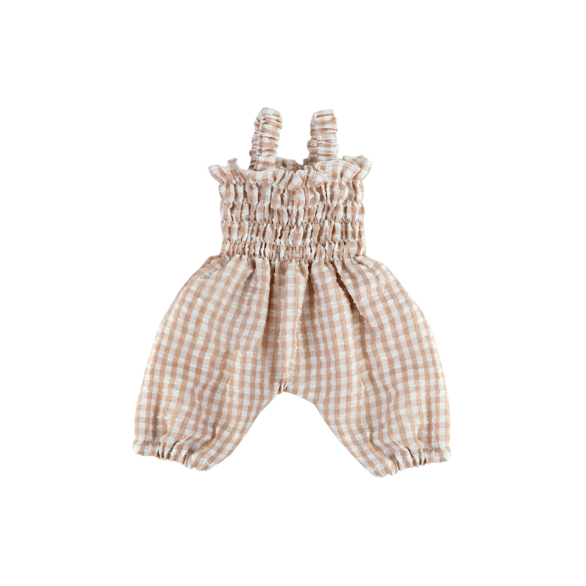 Smocked gingham jumpsuit for 34cm dolls