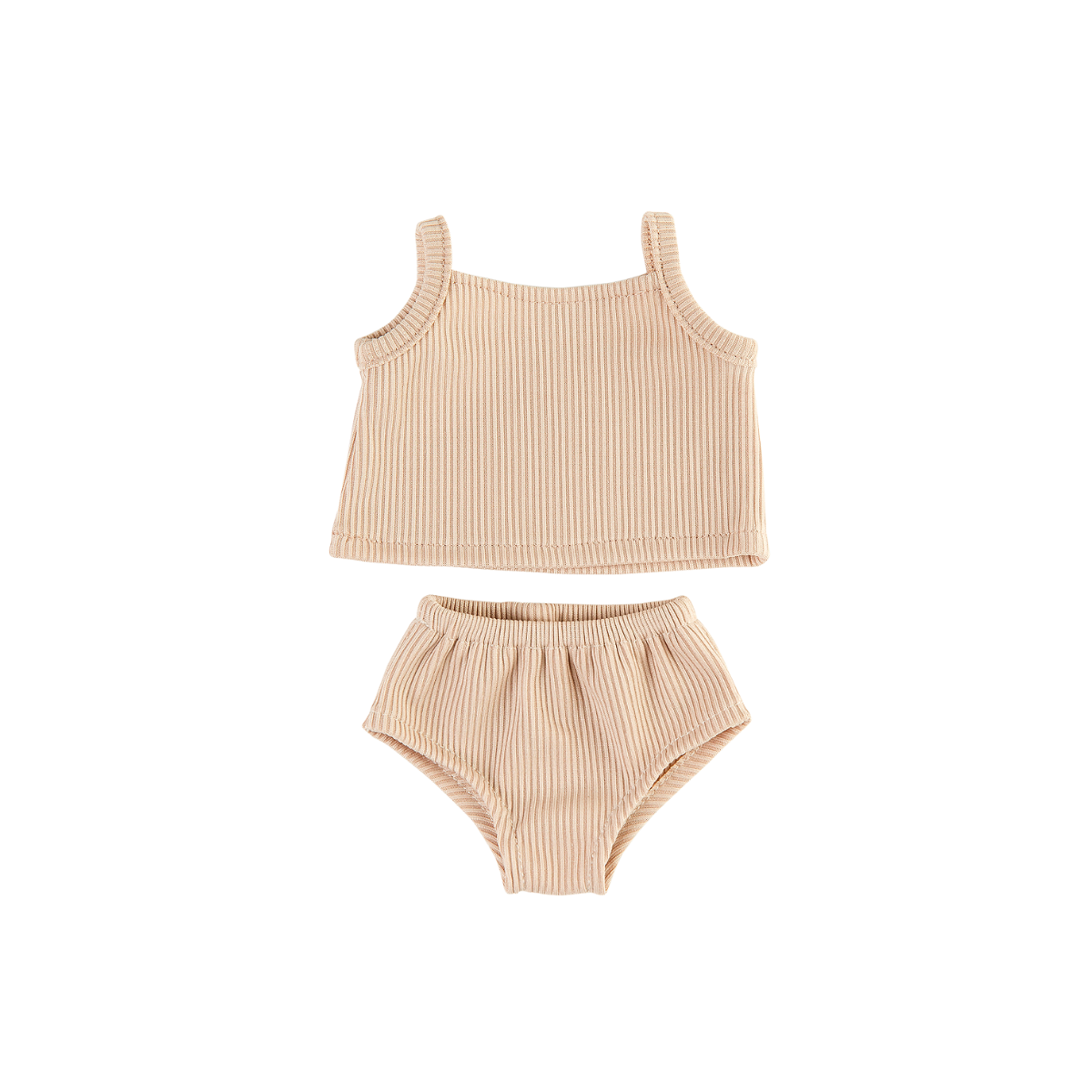 Beige ribbed singlet and  underwear doll clothes set for 34cm Mini Coletto and Minikane Dolls on a white background