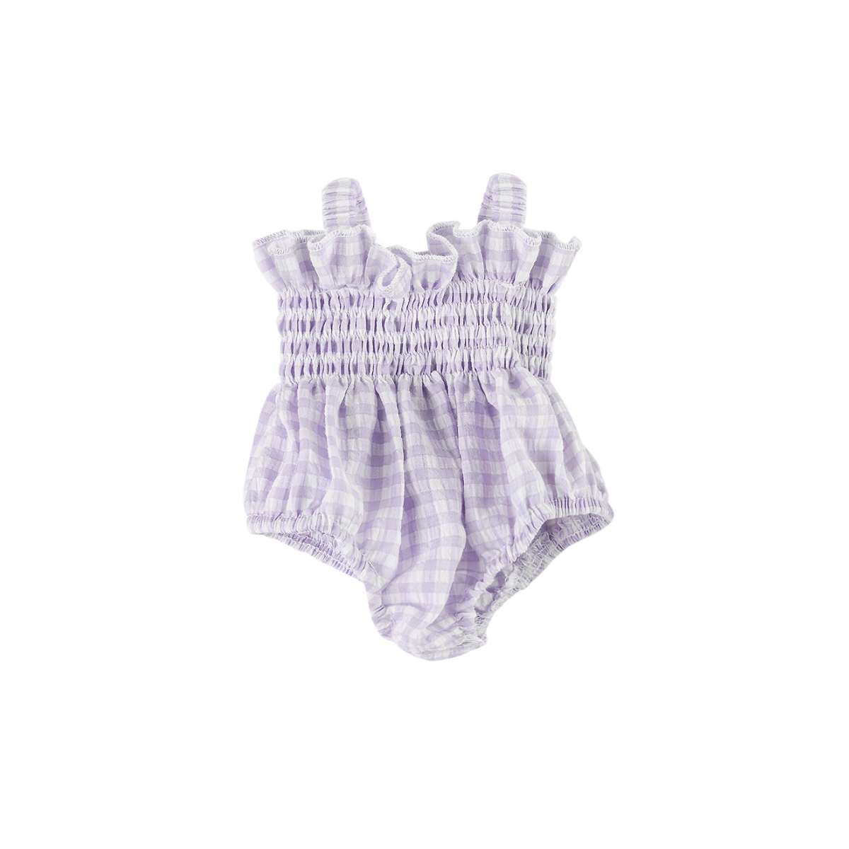 Doll Clothing – Olivia Smock Bubble Romper for 34cm Dolls - Gingham Lilac