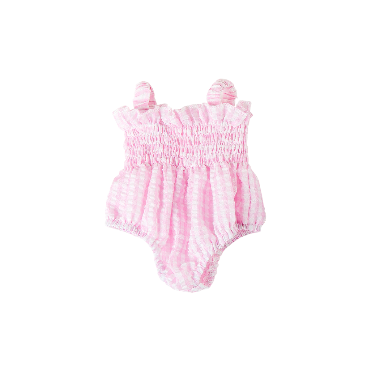 Doll Clothing – Olivia Smock Bubble Romper for 34cm Dolls - Gingham Pink