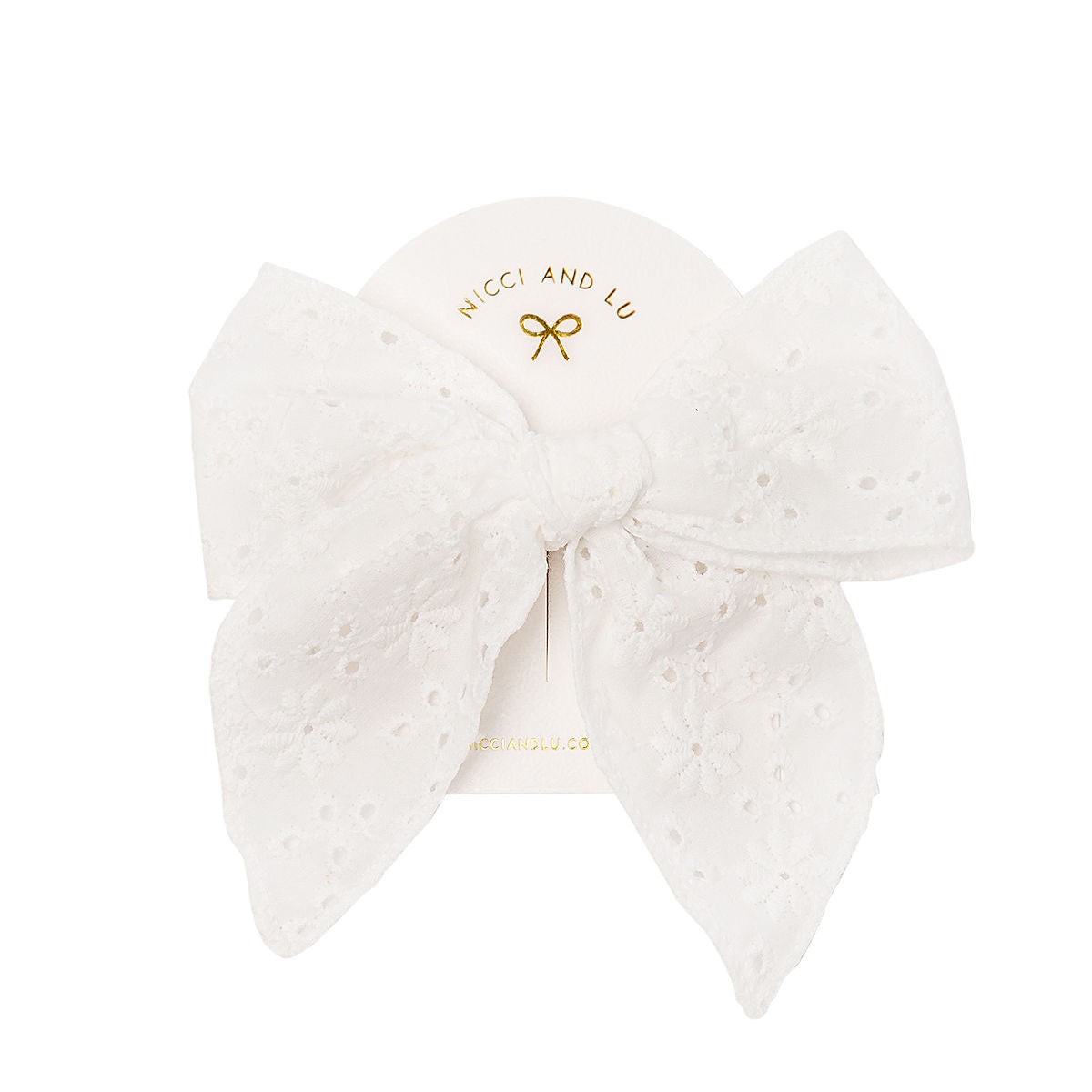 Fable Bow Clip - White Daisy Broidery