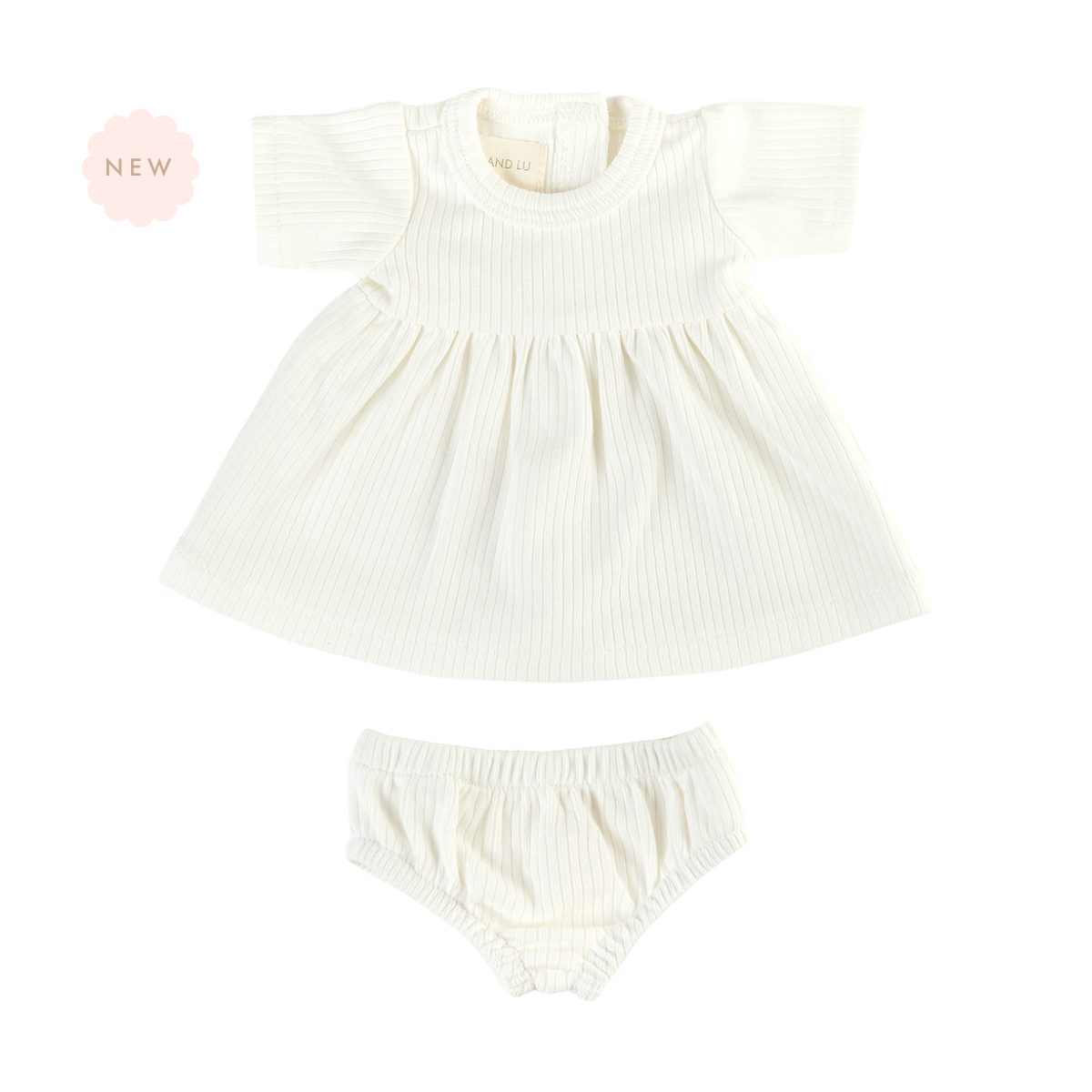 Doll Clothing - Sadie Ribbed Dress Set for 34cm Dolls - Ivory