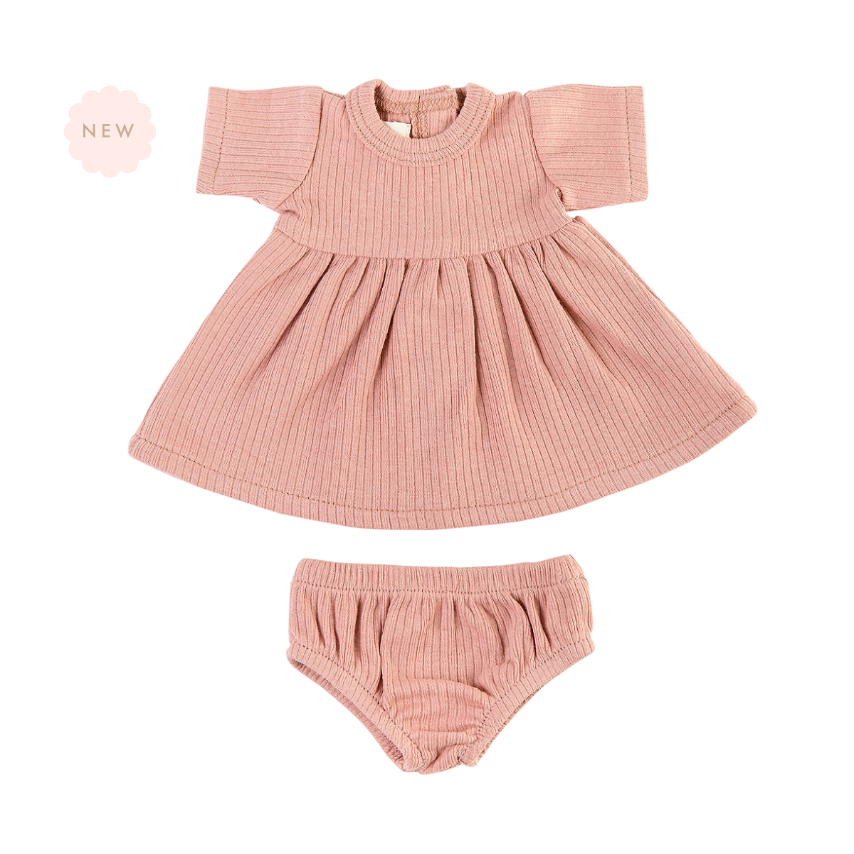 Doll Clothing - Sadie Ribbed Dress Set for 34cm Doll - Rose Blush