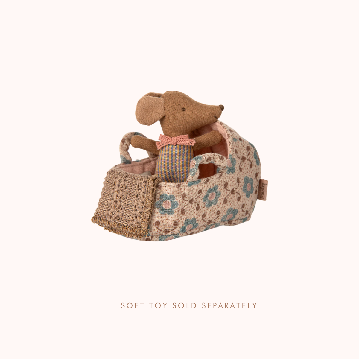 Maileg Baby Mouse Carry Cot – Rose | Mini Mouse Doll Carrier Floral patterned pet bed