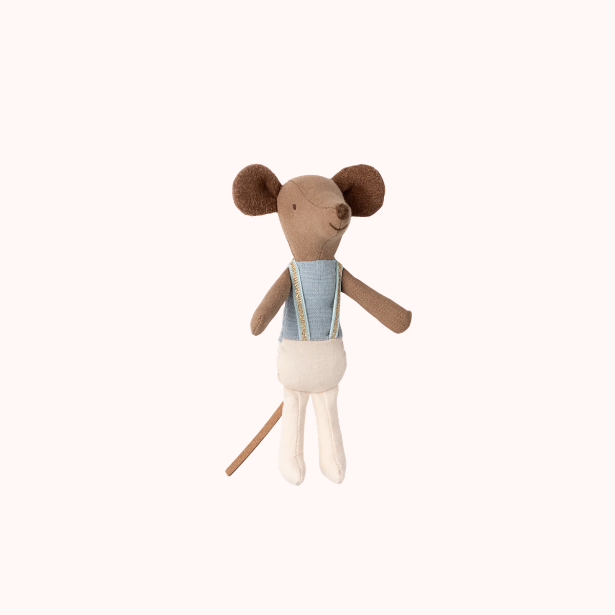 Maileg ballerina partner mouse with stand Stuffed toy mouse in a vest and pants on a white background