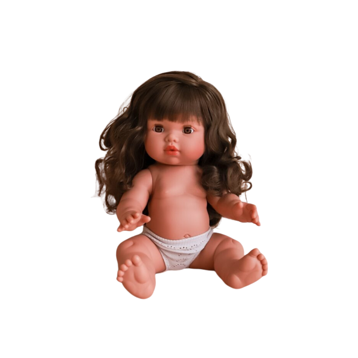 Mini Coletto 34cm Anatomically correct doll Hailee has the most beautiful long curly brown hair with hazel brown eyes.