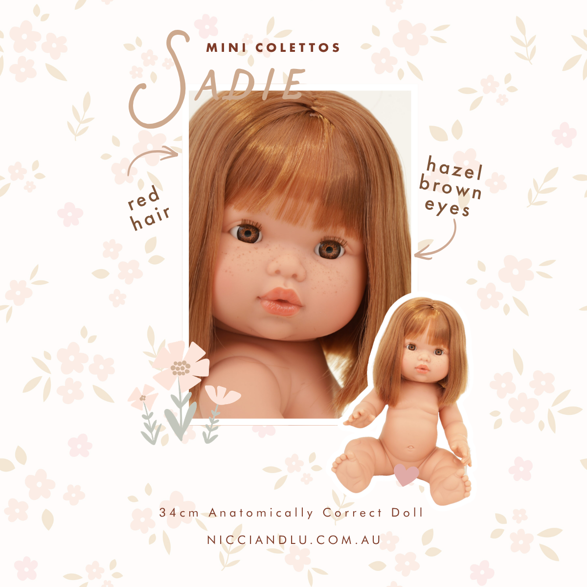 Mini Colettos Sadie – 34cm Anatomically Correct Baby Doll | Made in Spain