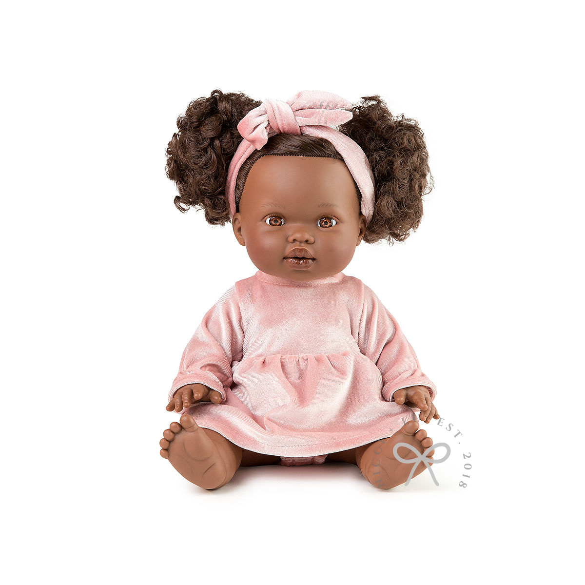 Mini_Coletto_Doll_Jedda_wearing a velvet rose blush dress set 34cm doll clothing