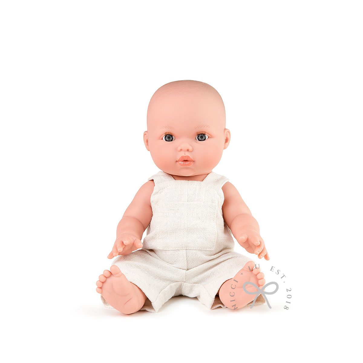 mini coletto doll thomas wearing a oat overall 34cm doll clothing
