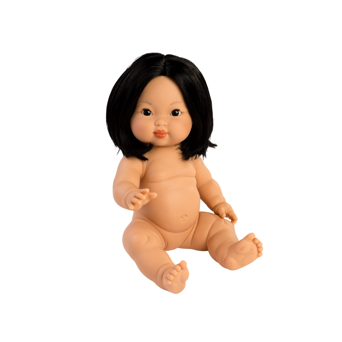 Oshin is a 34cm  Mini Colettos anatomically correct doll with short black hair and black eyes.