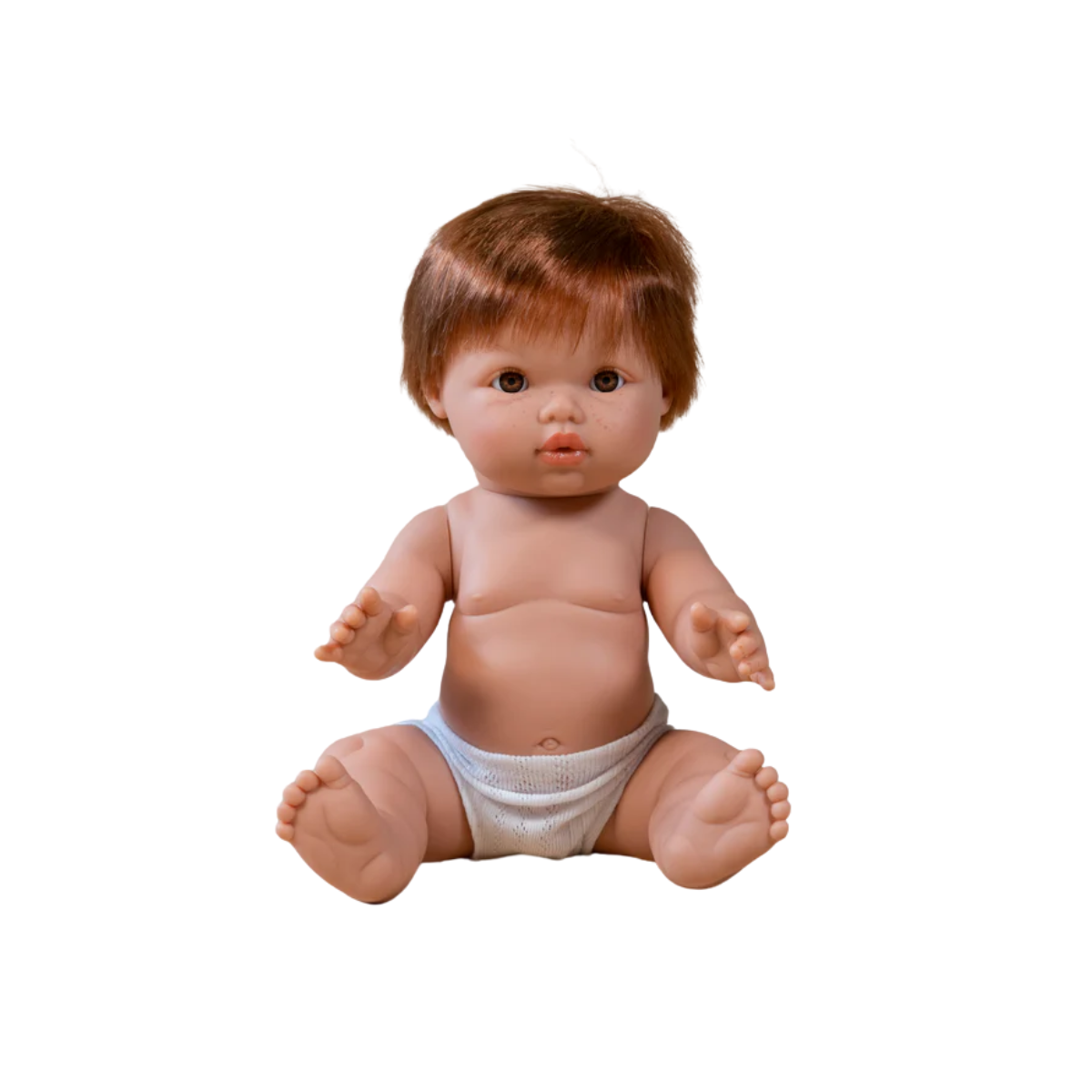 Mini Colettos Jasper 34cm anatomically correct doll with red hair and brown eyes.