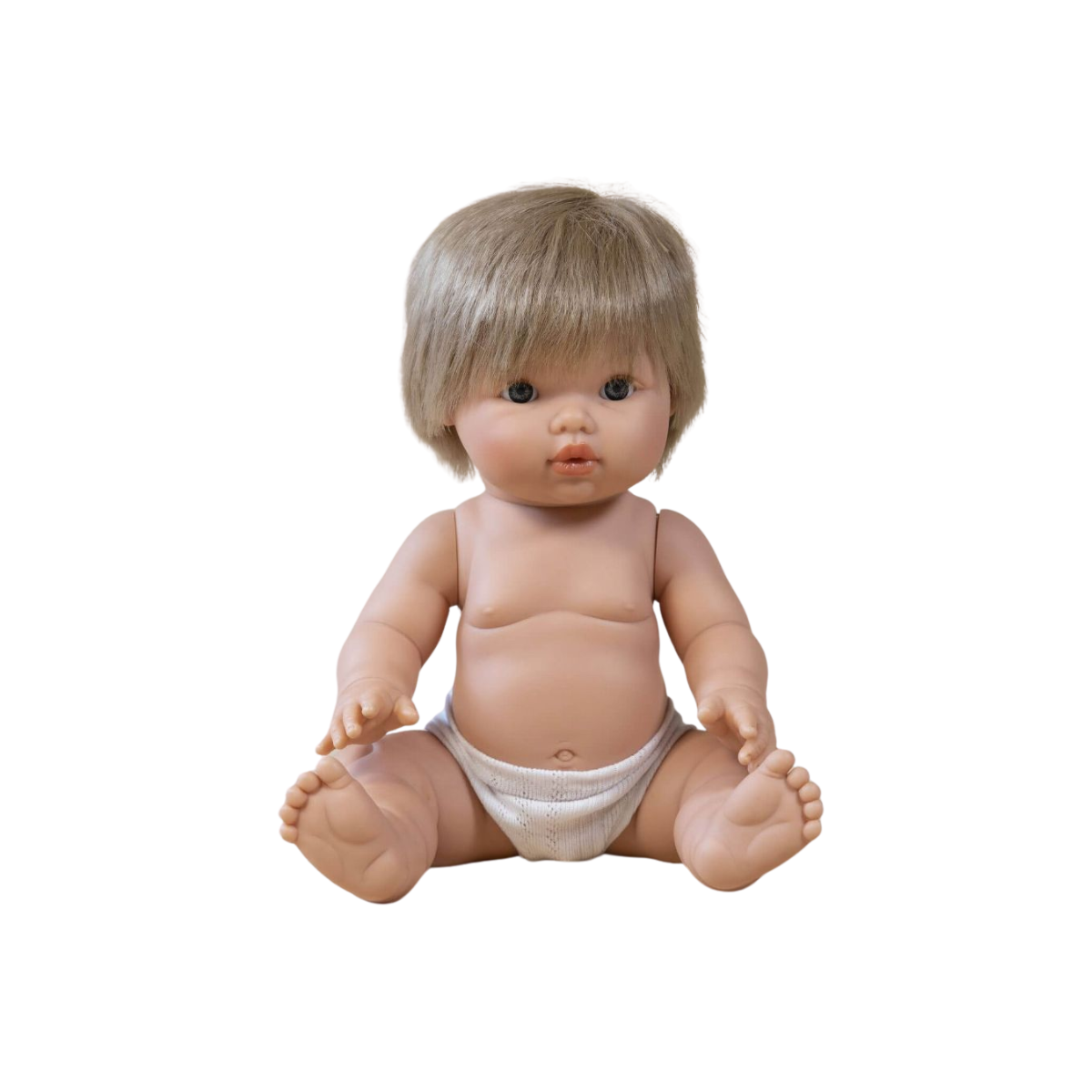 Mini Colettos Oliver anatomically correct 34cm doll with blonde hair and Blue eyes.