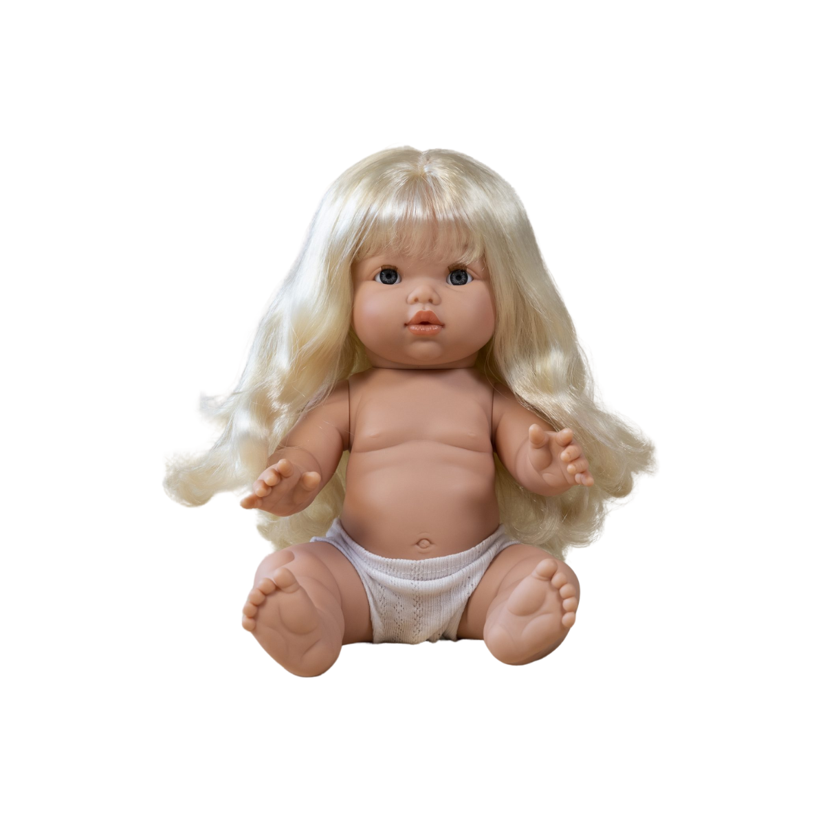 Mini Colettos Sage 34cm doll with blonde hair and blue eyes anatomically correct doll