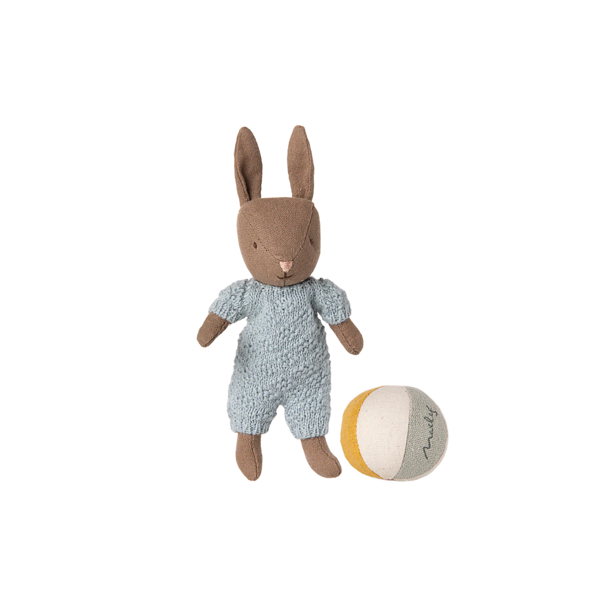 Maileg micro rabbit gift set brown blue with ball