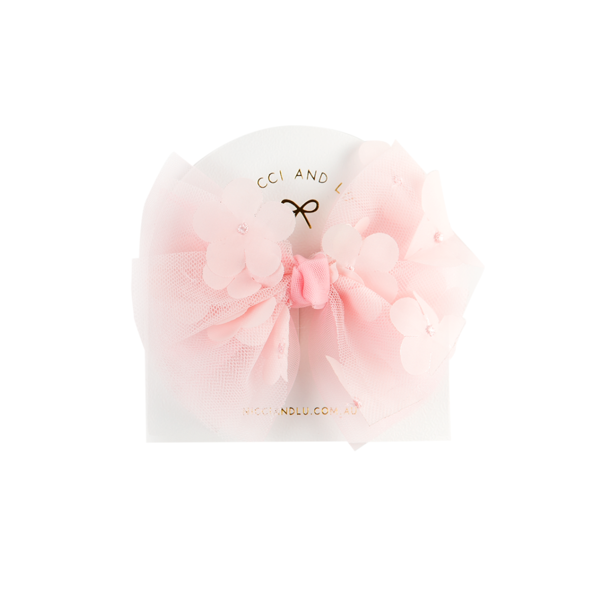 Tulle Bow Clip for Little Girls & 34cm Dolls - Soft Pink Delicate Flower