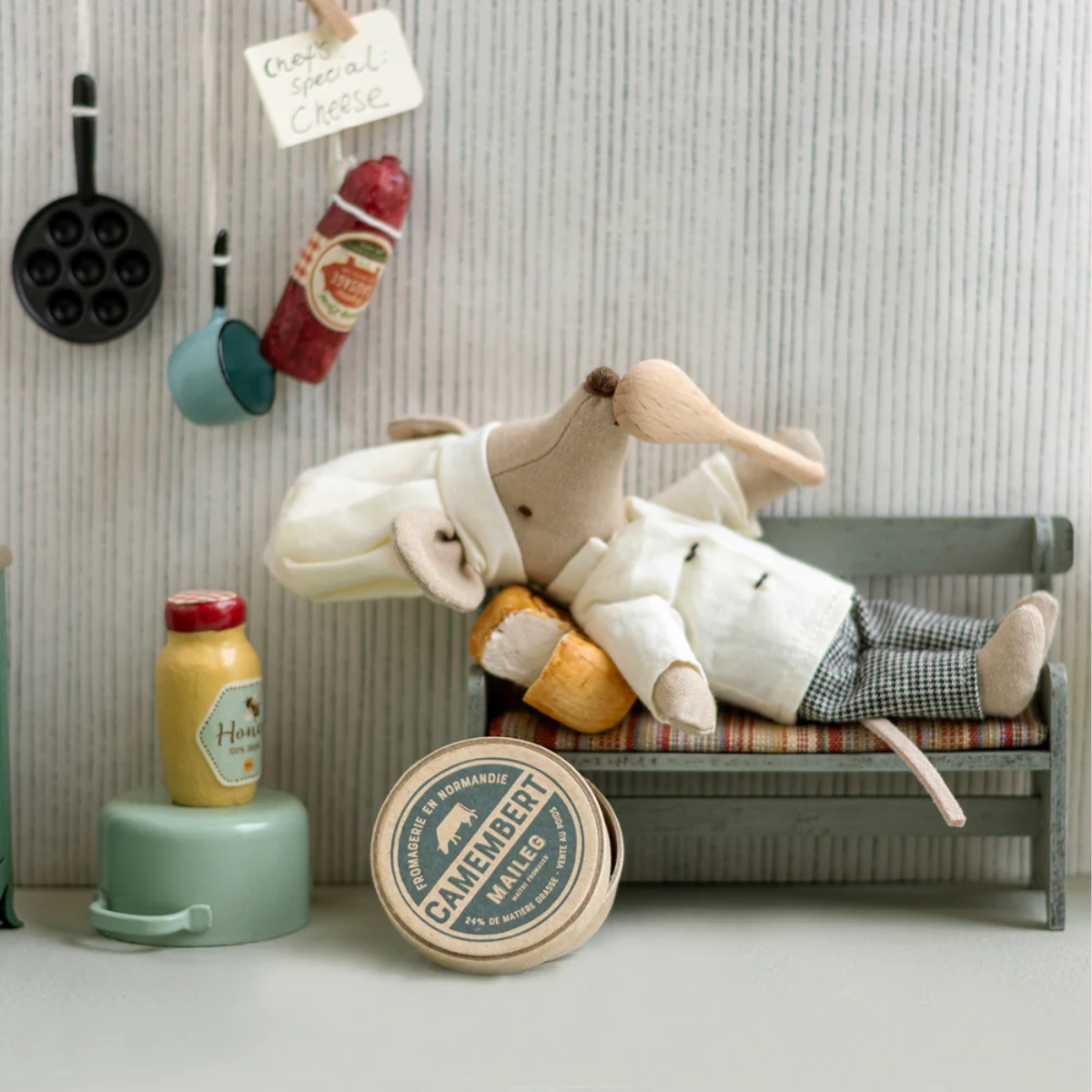 Maileg Mouse Chef with Pot &amp; Spoon | Miniature Kitchen Play Set