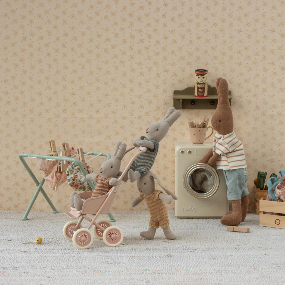 Maileg Stroller Micro – Powder 2025 | Miniature Dollhouse Pram