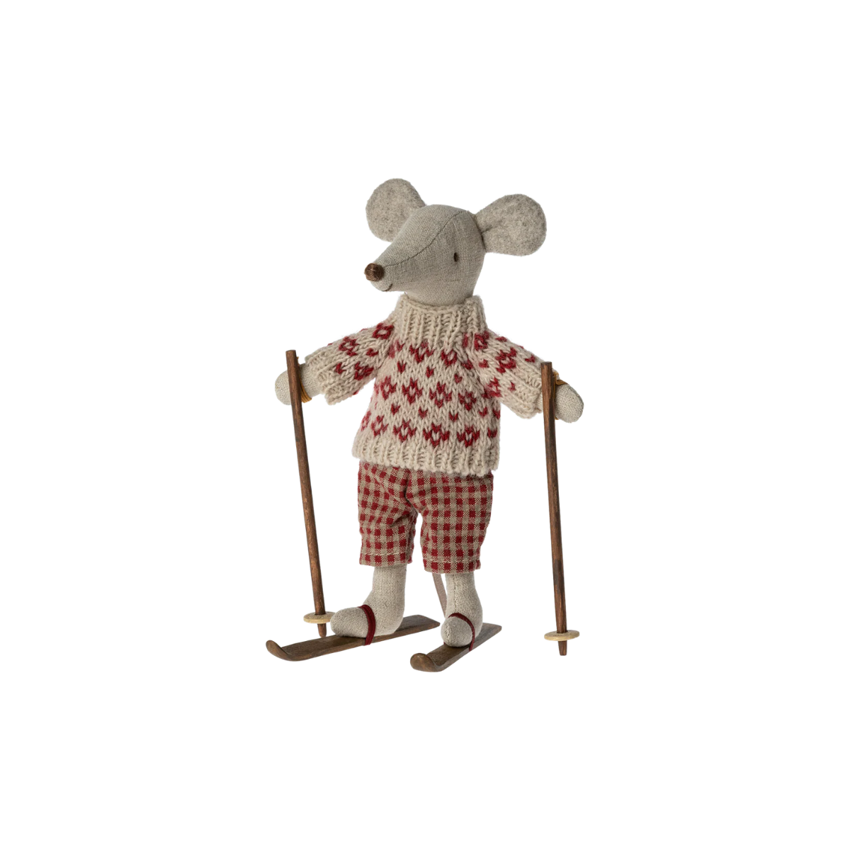 Maileg Winter Mouse with Skis – Mum | Miniature Skiing Mouse Toy