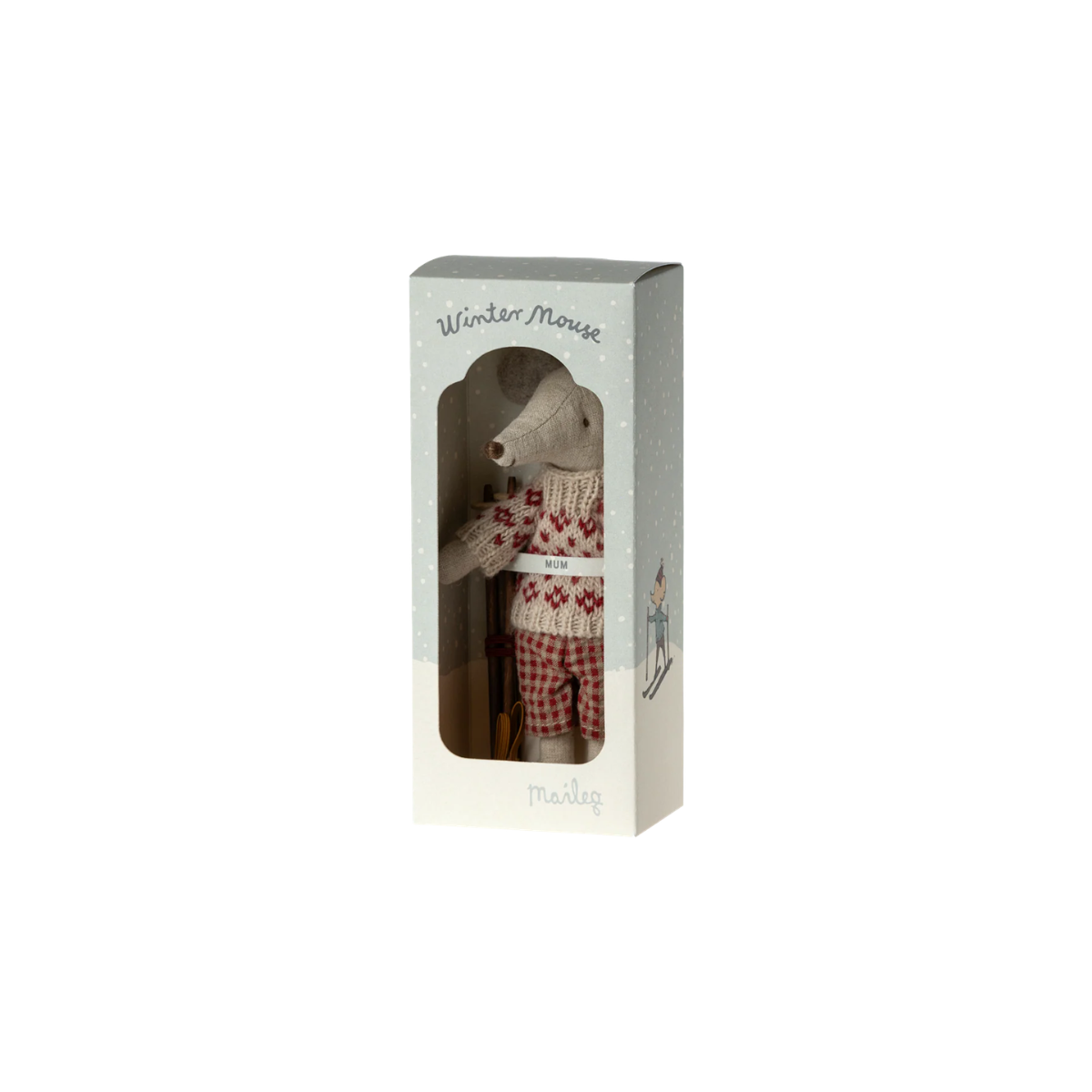 Maileg Winter Mouse with Skis – Mum | Miniature Skiing Mouse Toy