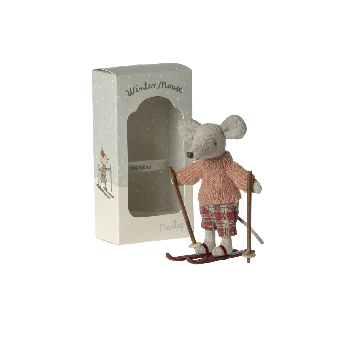 Maileg Winter Mouse Big Sister with Skis | Miniature Ski Mouse Toy