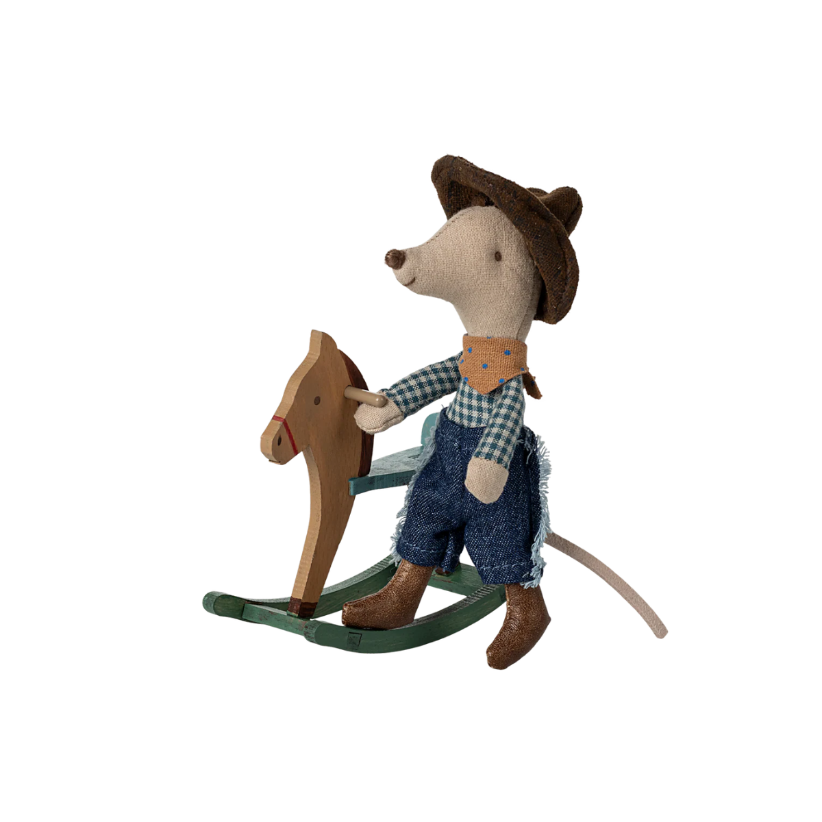 Maileg Cowboy Mouse on Rocking Horse | Wild West Mouse Toy
