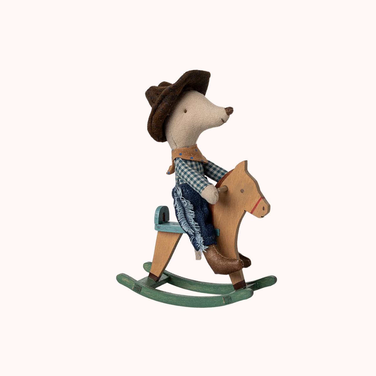 Maileg Cowboy Mouse on Rocking Horse | Wild West Mouse Toy