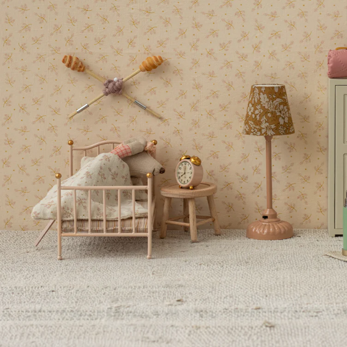 Maileg Alarm Clock Mouse – Powder | Miniature Dollhouse Alarm Clock