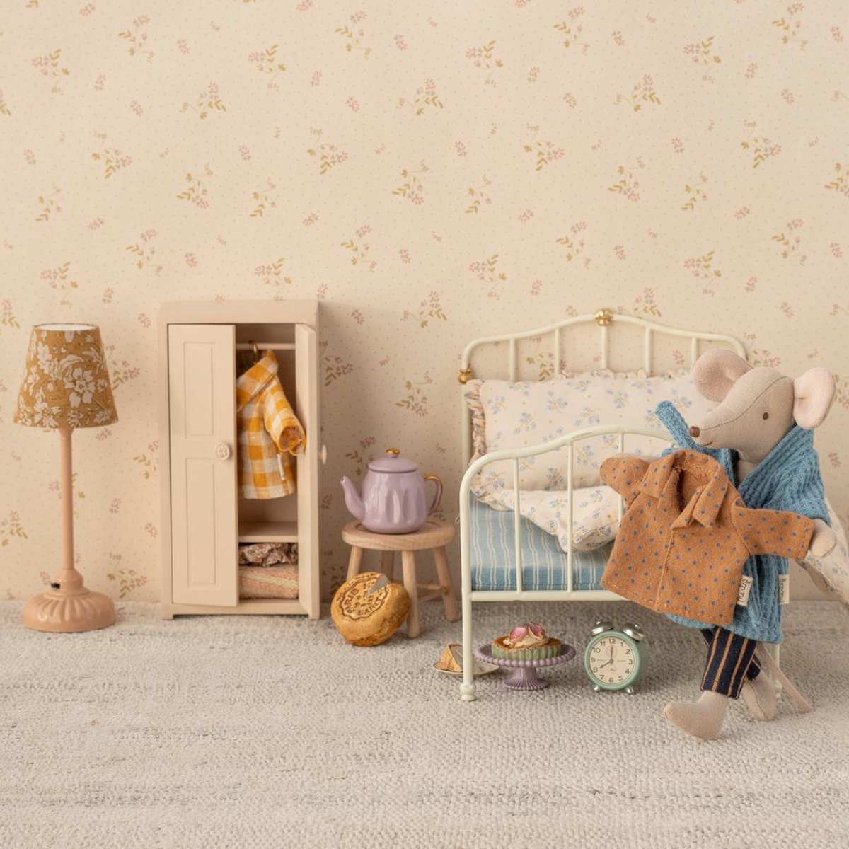 Maileg Alarm Clock Mouse – Mint | Miniature Dollhouse Alarm Clock