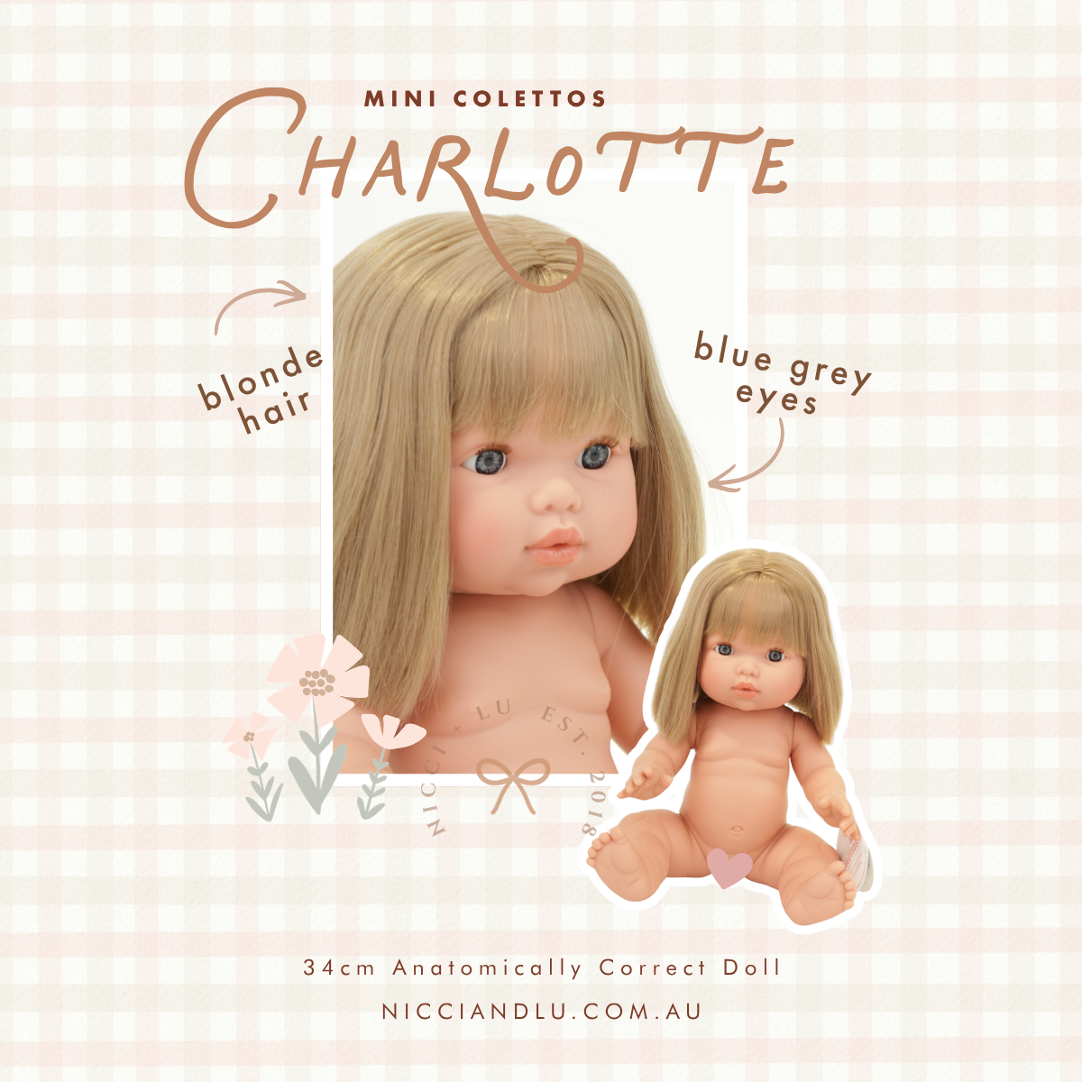 Mini Colettos Charlotte – 34cm Anatomically Correct Baby Doll | Made in Spain
