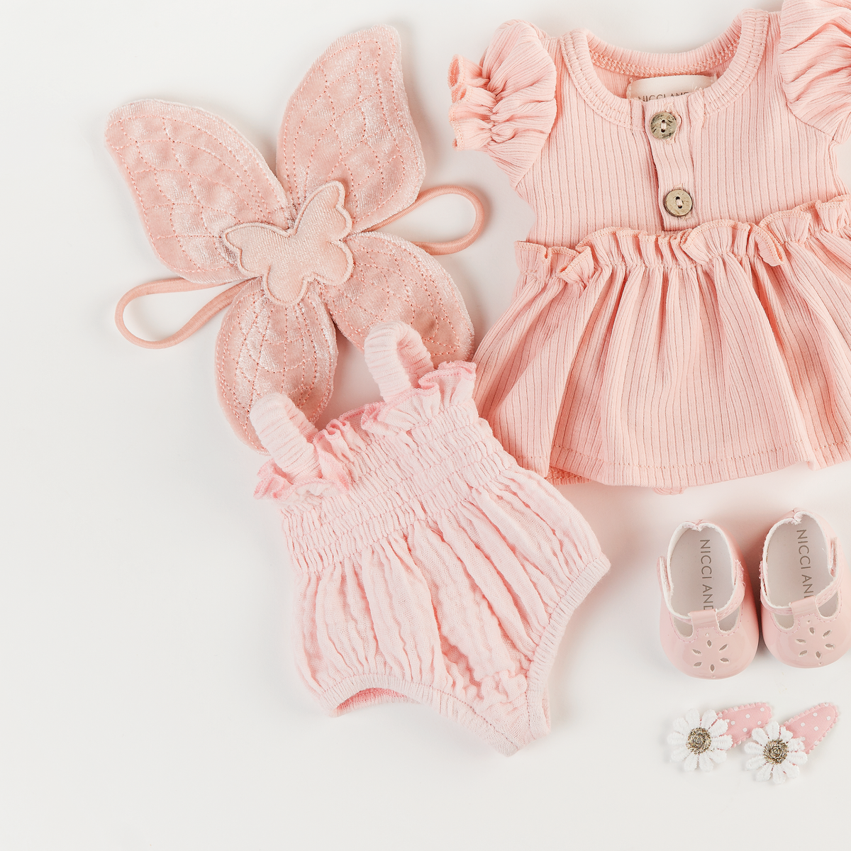 Doll Clothing + Outfits – Olivia Smock Muslin Bubble Romper fits 34-38cm Dolls - Cotton Candy for Mini Colettos, Minikane, Miniland Dolls