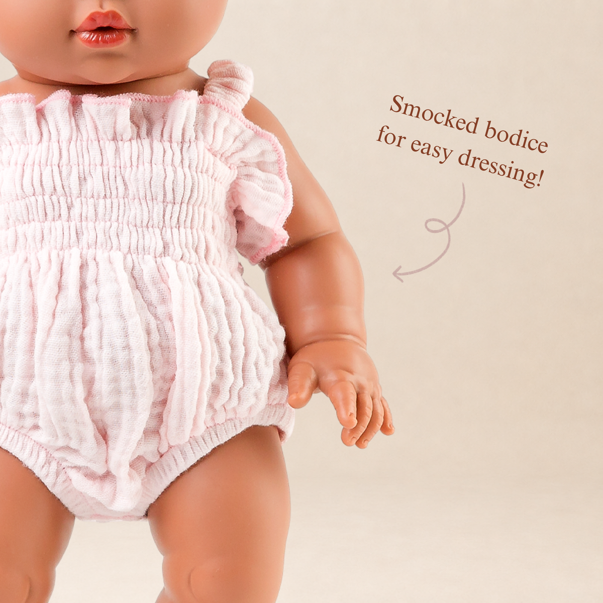 Doll Clothing + Outfits – Olivia Smock Muslin Bubble Romper fits 34-38cm Dolls - Cotton Candy for Mini Colettos, Minikane, Miniland Dolls