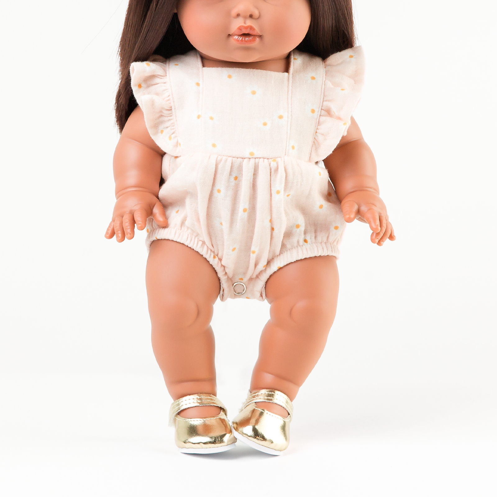 Frilled Bubble playsuit daisy muslin 34-38cm doll clothes on a white background