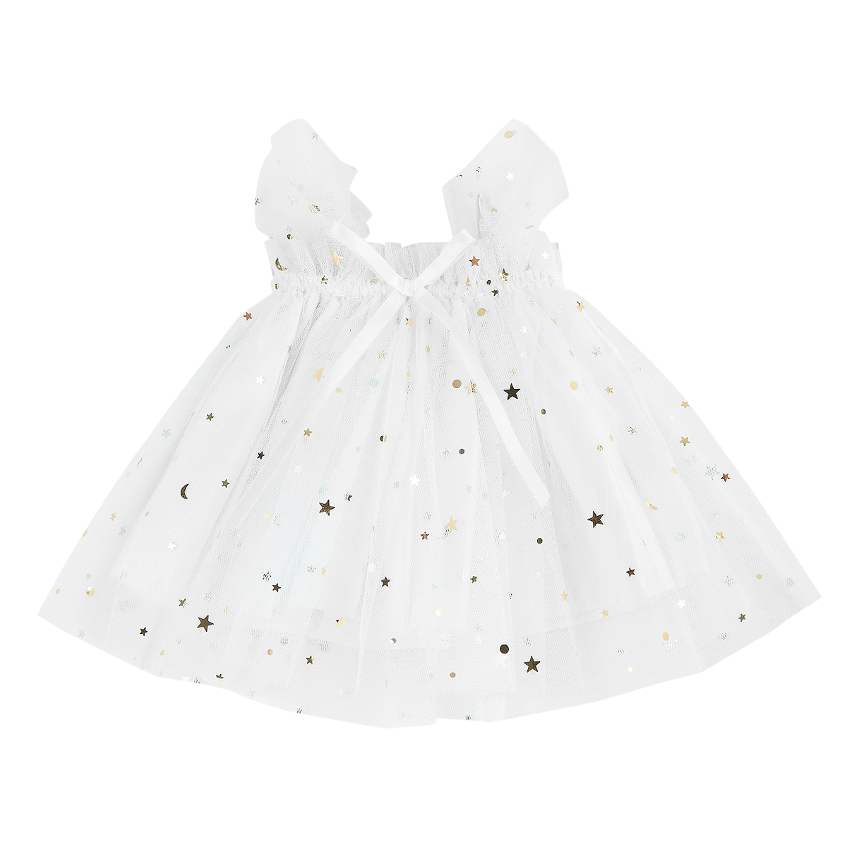Ivory Doll Tulle Ballet Dress with layered tulle skirt, delicate shoulder straps and bow detail.