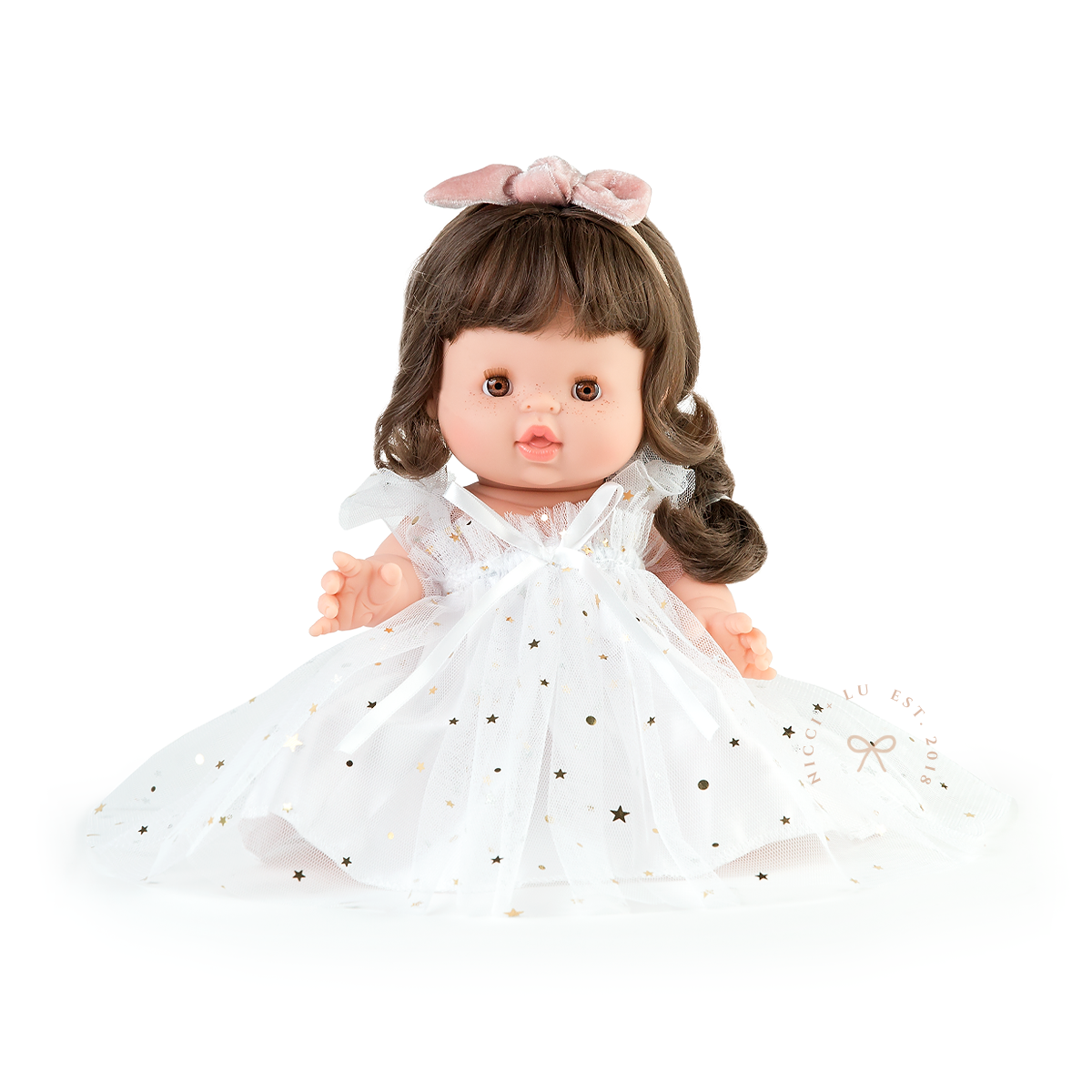 Ivory Doll Tulle Ballet Dress with layered tulle skirt, delicate shoulder straps and bow detail.