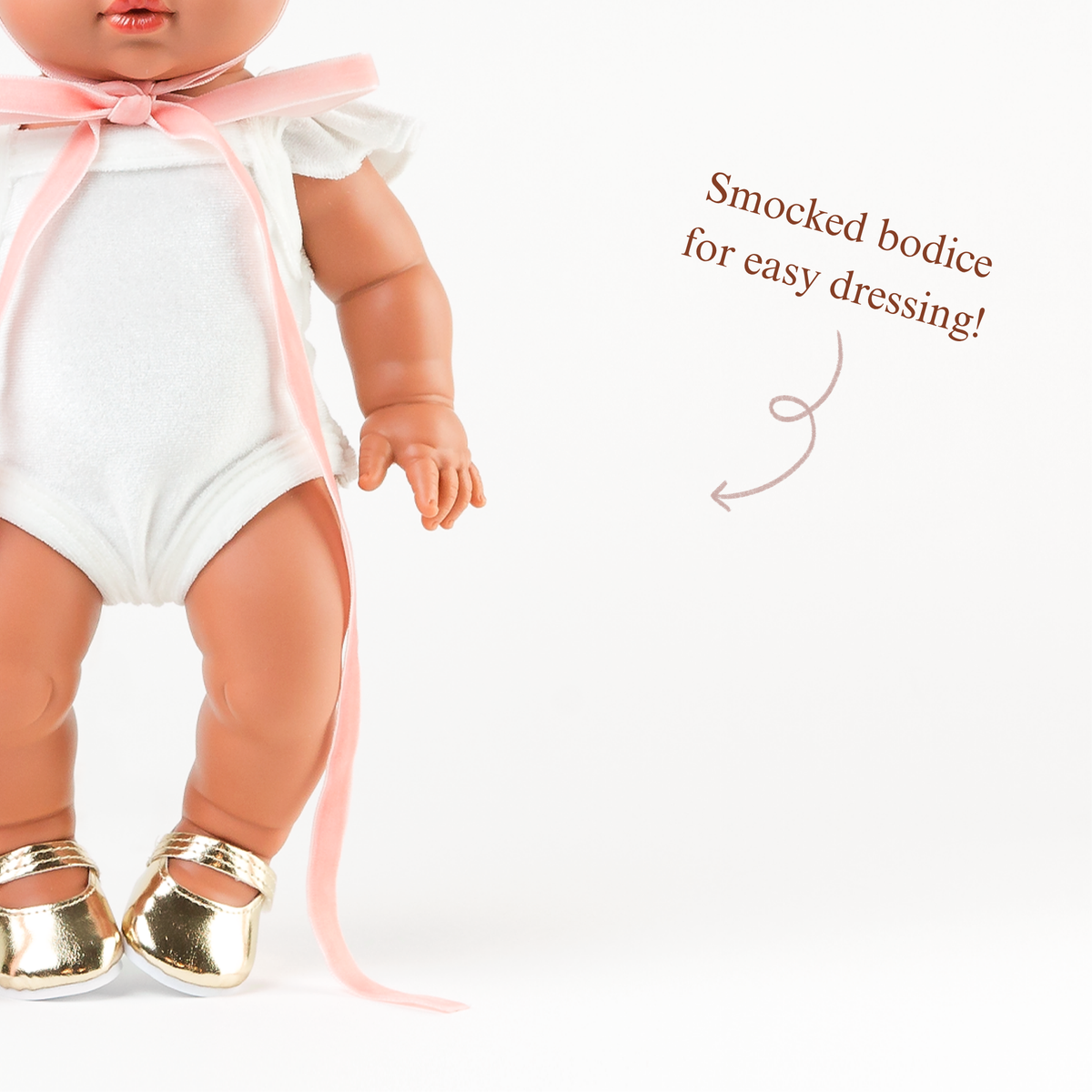 Close-up of the Ivory Frilled Velvet Singlet Bodysuit highlighting the soft velvet fabric and frilled neckline.